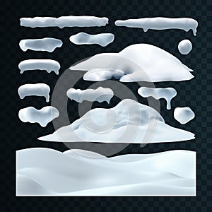 Vector set of snow caps, snowball and snowdrift