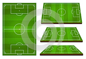 Vector set of Soccer, European football field in top view and different perspective view.