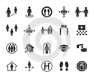 Vector set of social distance flat icons.