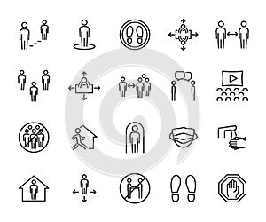 Vector set of social distance line icons.