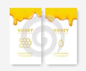 Vector Set of social media stories 3d gold liquid honey and gradient drop of honey and honeycomb. Design template