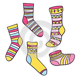 Vector set with socks isolated on white background.