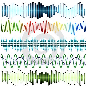 Vector set of sound waves. Audio equalizer. Sound & audio waves