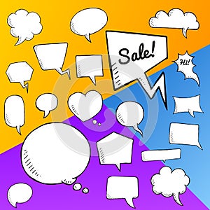 Vector set of speech bubbles, group of doodle speech buble on colorful background photo
