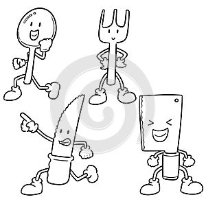 Vector set of spoon, fork and knife cartoon