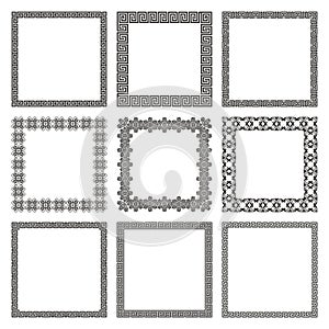 Vector set of square frames with geometric antique traditional Greek ornament 1