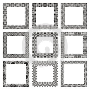 Vector set of square frames with geometric antique traditional Greek ornament 3