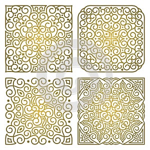 Vector set of square gold ornament patterns