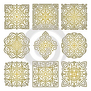 Vector set of square golden patterns of oriental ornament
