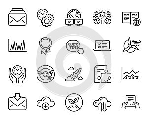 Vector set of Startup rocket, Safe time and Cloud computing line icons set. Vector