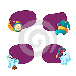 Vector set of stickers with cartoon sleep elements