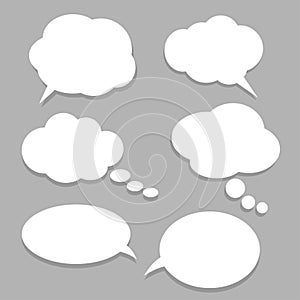 Vector set of stickers of speech bubbles. Blank empty white speech bubbles