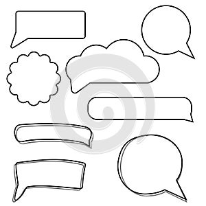 Vector set of stickers of speech bubbles. Blank empty white speech bubbles.