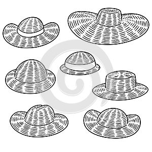 Vector set of straw hats