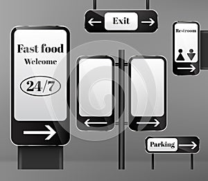 Vector set of street signposts, direction signs