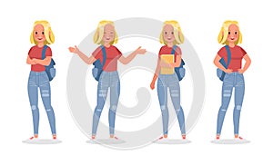 Vector set of students young woman character design