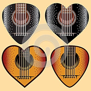 Vector set of stylish colored plectrums for guitar