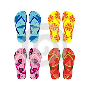 Vector set with stylish and colorful summer flip flops