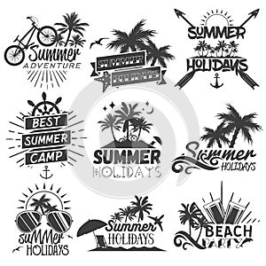 Vector set of summer season labels in vintage style.