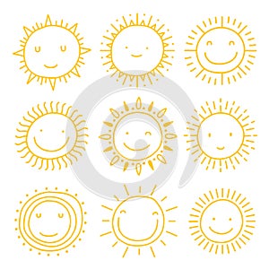 Vector set of sun icons. Collection of suns