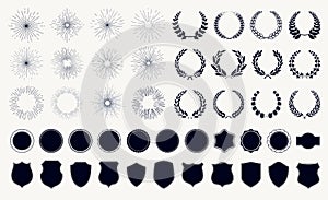 Vector set sunburst laurel wreaths and shields photo