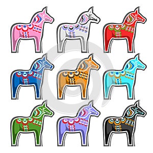 Vector set of Swedish wooden Horses