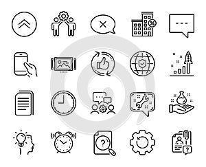 Vector set of Swipe up, Global insurance and Copy files line icons set. Vector