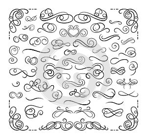 Vector Set of Swirly Calligraphic Lines, Design Elements Set, Luxury Decorative Divider Lines.