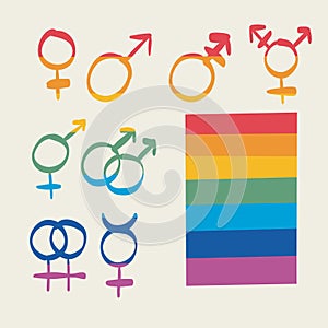 vector set of symbols of sexual minorities. Rainbow-colored symbols.