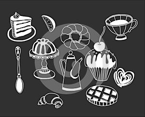 Vector set of tea and sweets