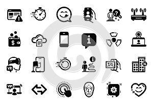 Vector Set of Technology icons related to Click hand, Augmented reality and User call. Vector