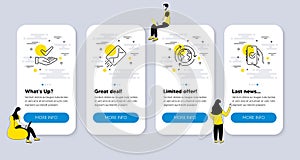 Vector Set of Technology icons related to Dermatologically tested, Outsourcing and E-mail. Vector