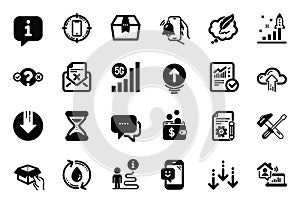 Vector Set of Technology icons related to Message, Cloud upload and Smartphone target. Vector