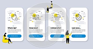 Vector Set of Technology icons related to Seo analytics, Augmented reality and Time management. Vector