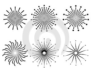 Vector set of template element types fireworks, star, rays.