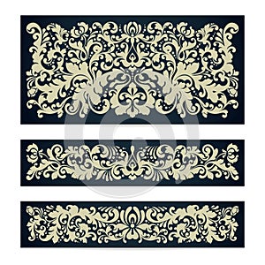 Vector set of templates with ornamental damask pattern decor composition Vintage background for wedding invitation design,