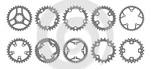 Vector set of ten bike chainring silhouettes.