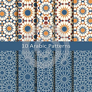 Un conjunto compuesto por diez sin costura tradicional arábica. diseno cubre textil embalaje 