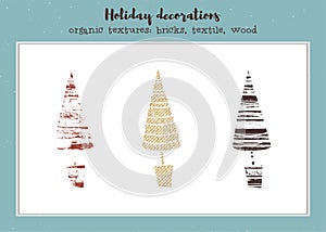 Vector set of textured Christmas trees