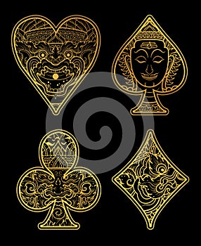 Vector set of thai tradition playing card and icon