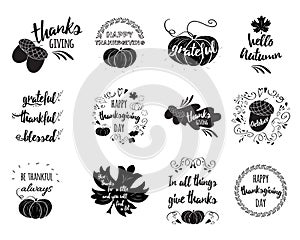 Vector set of Thanksgiving wishes overlays, lettering labels