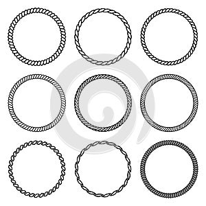 Vector set of thick and thin round rope frame.