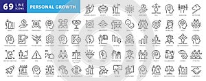 Vector set thin icons related to career progress