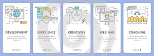 Vector set of thin line flat design e-learning concept banners