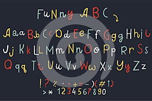 Vector set of three cartoon funny difference english Alphabets