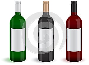 Vector set of three realistic wine bottles.