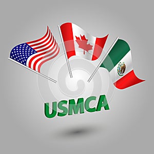 Vector set of three american, canadian and mexican flags on silver pole