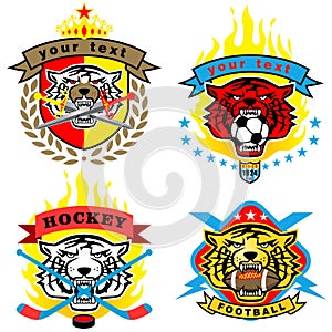 Vector set of tiger head illustration on sport logos