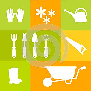 Vector set of tools for gardening. Icon silhouette