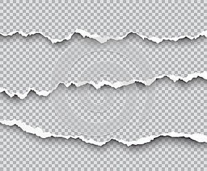 Vector set of torn paper edges with shadows isolated on transparent background